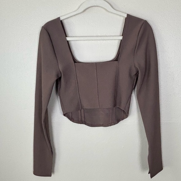 Abercrombie & Fitch Women's L Long Sleeve Taupe Corset Top Women’s Size Small - Picture 3 of 7
